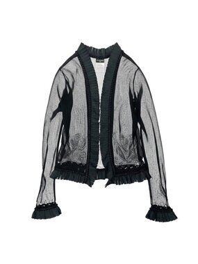 Chanel E8 Knit Cardigan Bolero Lace Floral Pattern 36 Sizes Black 100% Rayon